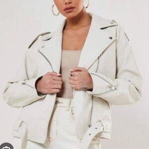 Missguided + Cream Faux Leather Jacket